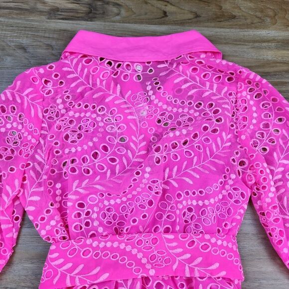 🩵NWT Lilly Pulitzer Pink Isle Amrita Swirly Fern Scalloped Eyelet Dress Size 2 - Picture 8 of 15